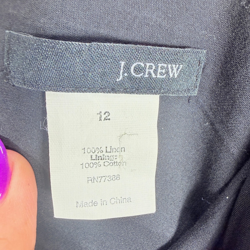 J.Crew Black 100% Linen Sleeveless V-Neck Empire Midi Fit and Flare Dress Sz 12 - Picture 8 of 8